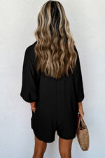 Load image into Gallery viewer, Black Half Button Collared Loose Romper
