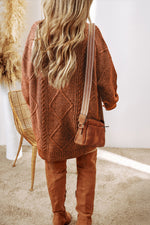 Load image into Gallery viewer, Coffee Cable Knit Drop Shoulder Loose Fit Sweater Dress
