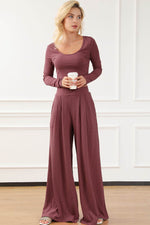 Load image into Gallery viewer, Black Solid Color Ribbed Crop Top Long Pants Set - Fashion Queen
