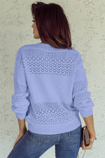 Load image into Gallery viewer, Black Eyelet Pattern Detail V Neck Drop Shoulder Sweater - Fashion Queen
