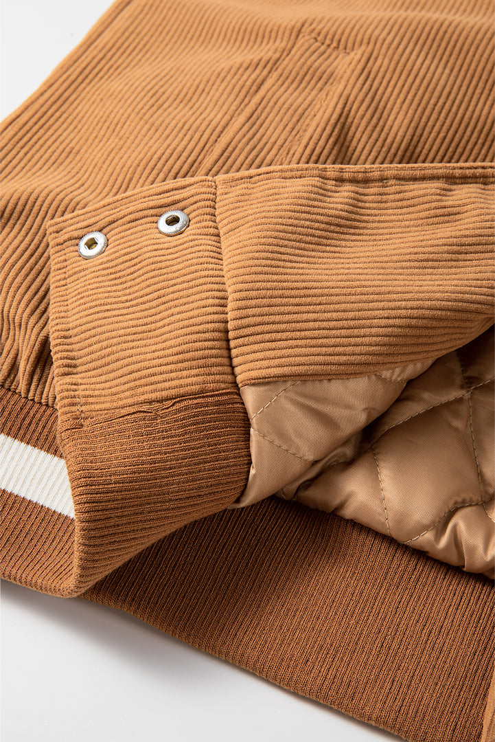 Mist Green Corduroy Fleece Patchwork Buttoned Bomber Jacket
