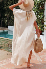 Load image into Gallery viewer, Apricot Crinkled Buttons Maxi Beach Dress with Slits
