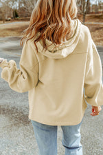 Load image into Gallery viewer, Black Flap Pocket Drawstring Hood Zip Up Jacket
