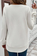 Load image into Gallery viewer, White Rounded Hem Waffle Long Sleeve Top
