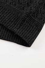 Load image into Gallery viewer, Black Eyelet Pattern Detail V Neck Drop Shoulder Sweater - Fashion Queen

