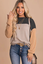 Load image into Gallery viewer, Multicolor Color Block Long Sleeve Ribbed Loose Top
