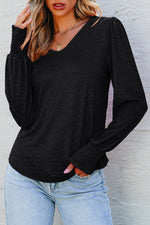 Load image into Gallery viewer, Black Shirred Shoulder Frilled Cuffs Long Sleeve Top - Fashion Queen -  6
