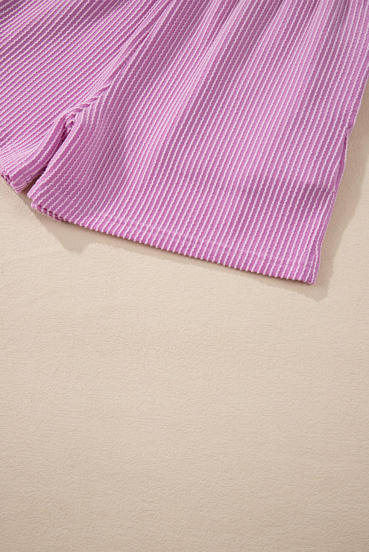 Carbon Grey Corded Knit Long Sleeve Top and High Waist Shorts Set