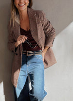 Load image into Gallery viewer, Brown Houndstooth Lapel Collar Blazer
