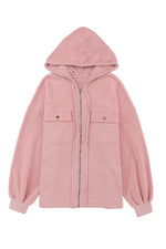 Load image into Gallery viewer, Black Flap Pocket Drawstring Hood Zip Up Jacket
