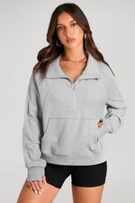 Load image into Gallery viewer, Valerian Quarter Zip Stand Neck Kangaroo Pocket Sweatshirt - Fashion Queen
