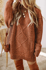 Load image into Gallery viewer, Coffee Cable Knit Drop Shoulder Loose Fit Sweater Dress

