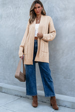 Load image into Gallery viewer, Parchment Oversize Chunky Cable Knit Open Front Midi-length Cardigan
