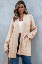 Load image into Gallery viewer, Parchment Oversize Chunky Cable Knit Open Front Midi-length Cardigan
