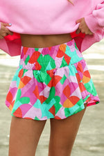 Load image into Gallery viewer, Purple Abstract Print Smock Waist Casual Shorts
