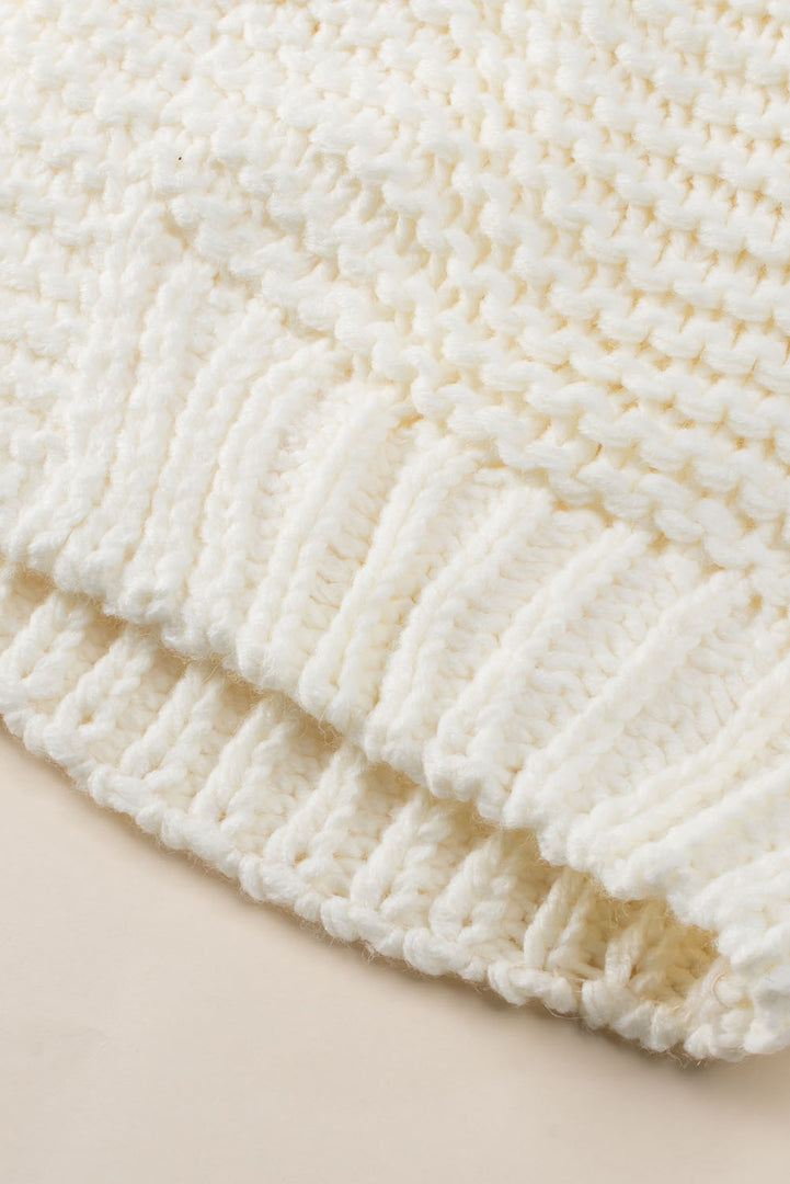White Chunky Oversize Knit Drop Shoulder Puff Sleeve Cardigan