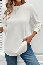 Load image into Gallery viewer, White Rounded Hem Waffle Long Sleeve Top
