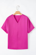 Load image into Gallery viewer, Bright Pink Silky V Neck Dolman Blouse
