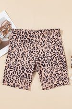Load image into Gallery viewer, Khaki Leopard Print Ribbed Textured Knit Biker Shorts
