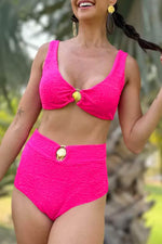 Load image into Gallery viewer, Rose Red Gold Shell Decor Wire-free Knotted 2pcs Bikini Swimsuit - Fashion Queen -  7
