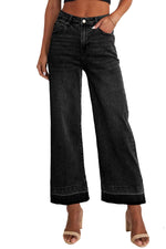 Load image into Gallery viewer, Dusk Blue Raw Hem Straight Leg Loose High Waist Jeans
