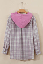 Load image into Gallery viewer, Black Checkered Print Loose Fit Buttoned Hooded Shacket - Fashion Queen
