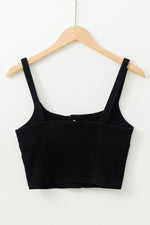 Load image into Gallery viewer, Black Acid Wash Buttoned Cropped Slim Denim Tank Top
