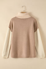 Load image into Gallery viewer, White Color Block Turtle Neck Drop Shoulder Knit Sweater
