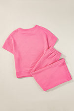Load image into Gallery viewer, Black Textured Loose Fit T Shirt and Drawstring Pants Set
