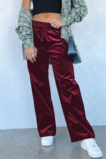 Load image into Gallery viewer, Black Solid Drawstring Waist Wide Leg Pants - Fashion Queen
