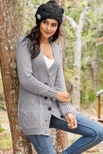 Load image into Gallery viewer, Gray Front Pocket and Buttons Closure Cardigan
