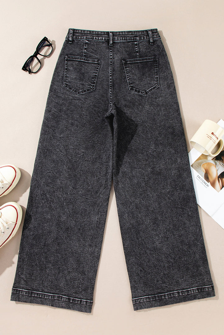 Blue Chic Patch Pocket Straight Leg Loose Jeans