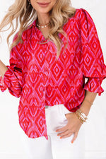 Load image into Gallery viewer, Strawberry Pink Western Aztec Geometric Ruffled 3/4 Sleeve Shirt
