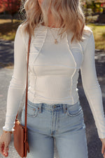 Load image into Gallery viewer, White Exposed Seam Ribbed Knit Slim Fit Long Sleeve Top
