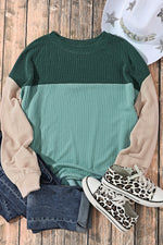 Load image into Gallery viewer, Multicolor Color Block Long Sleeve Ribbed Loose Top - Fashion Queen -  9
