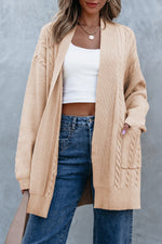 Load image into Gallery viewer, Parchment Oversize Chunky Cable Knit Open Front Midi-length Cardigan
