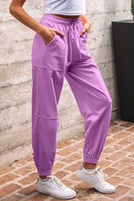Load image into Gallery viewer, Lilac Drawstring Waist Patchwork Solid Color Jogger Pants
