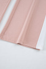 Load image into Gallery viewer, Pink Varsity Stripe Patchwork Puff Sleeve Pullover Drawstring Wide Leg Pant Set
