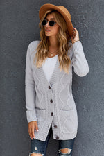 Load image into Gallery viewer, Gray Front Pocket and Buttons Closure Cardigan
