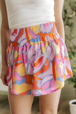 Load image into Gallery viewer, Purple Abstract Print Smock Waist Casual Shorts
