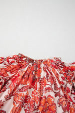Load image into Gallery viewer, Red Vintage Floral Ruffle Sleeve V Neck Blouse
