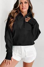 Load image into Gallery viewer, Valerian Quarter Zip Stand Neck Kangaroo Pocket Sweatshirt - Fashion Queen
