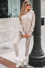 Load image into Gallery viewer, Jet Stream Solid Color Oversize Slit Sweatshirt Ribbed Leggings 2pcs Set
