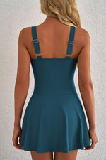 Load image into Gallery viewer, Sea Green Adjustable Straps Cutout Ruched Knot Slit One Piece Swim Dress
