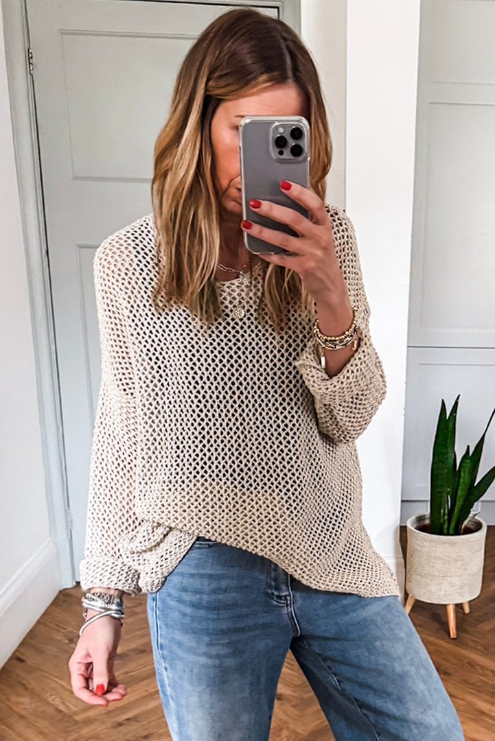 Coral Crochet Hollow-out Jumper Top Sweater - Fashion Queen -  18