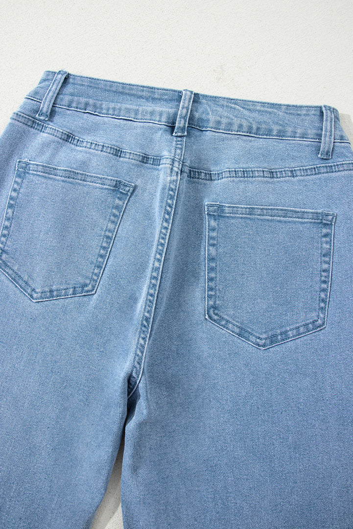 Peach Blossom Acid Washed High Rise Cropped Wide Leg Jeans