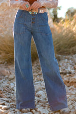 Load image into Gallery viewer, Ashleigh Blue Multi Buttons High Waist Wide Leg Jeans With Pockets
