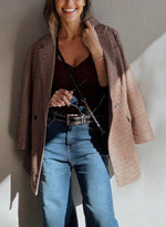 Load image into Gallery viewer, Brown Houndstooth Lapel Collar Blazer
