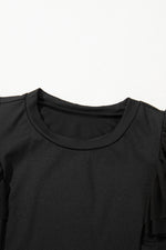 Load image into Gallery viewer, Black Solid Ruffled Mesh Patchwork Sleeve Bodysuit
