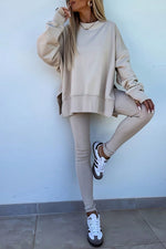 Load image into Gallery viewer, Jet Stream Solid Color Oversize Slit Sweatshirt Ribbed Leggings 2pcs Set
